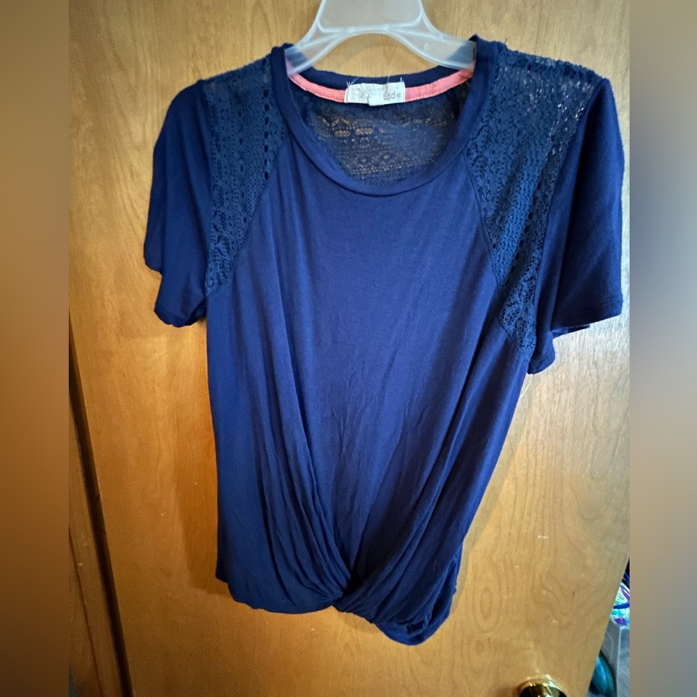 Mudd lace yoke twist front top